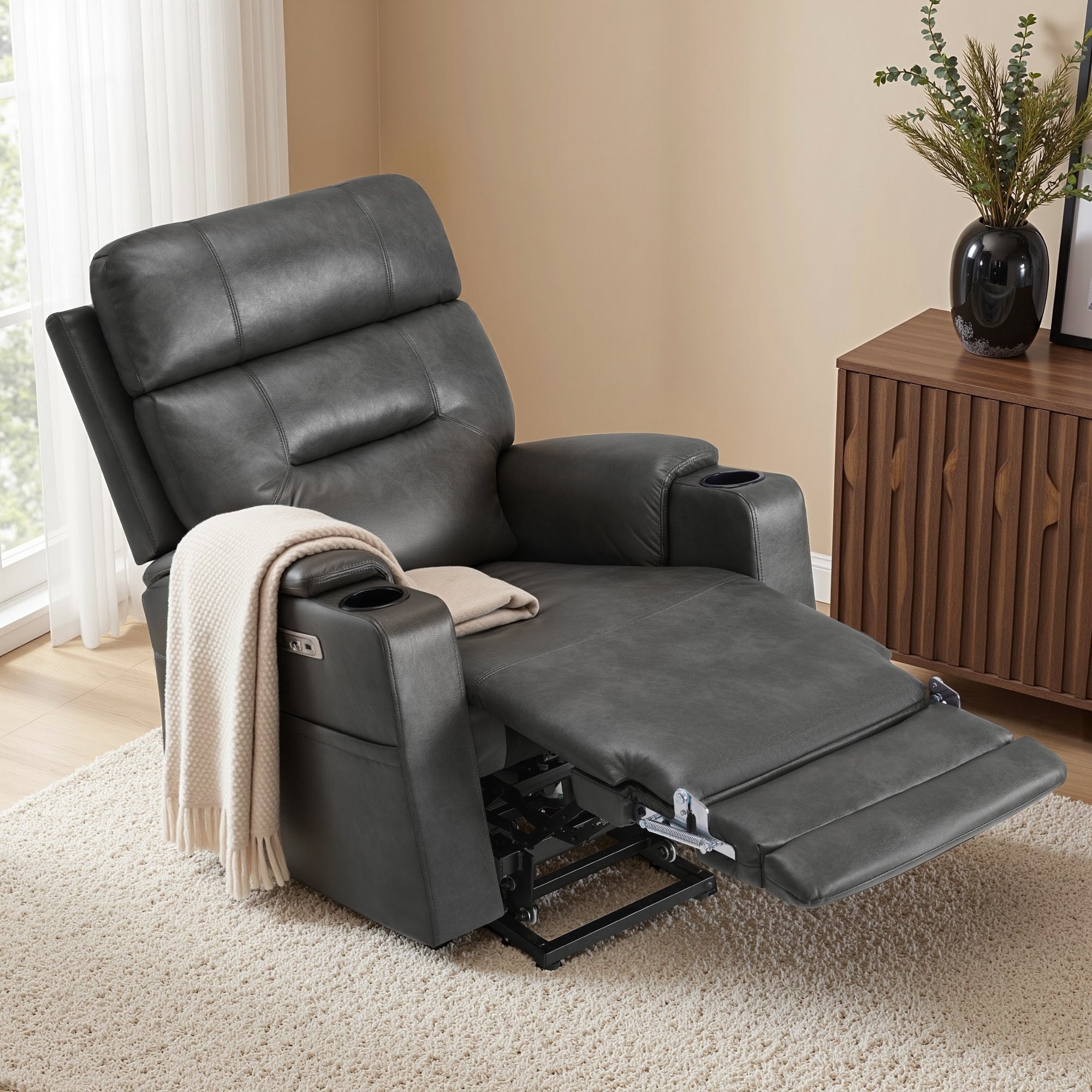 Dual Motor Power Lift Recliner Chair for Elderly, Lay Flat for Sleeping, Heat and Massage, USB & Type C
