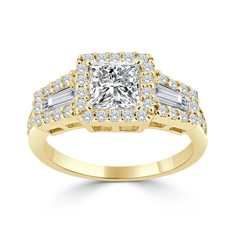 Auriya 14k Gold 1 3/4ctw Princess-cut Halo Diamond Engagement Ring Certified (H-I, SI1-SI2)