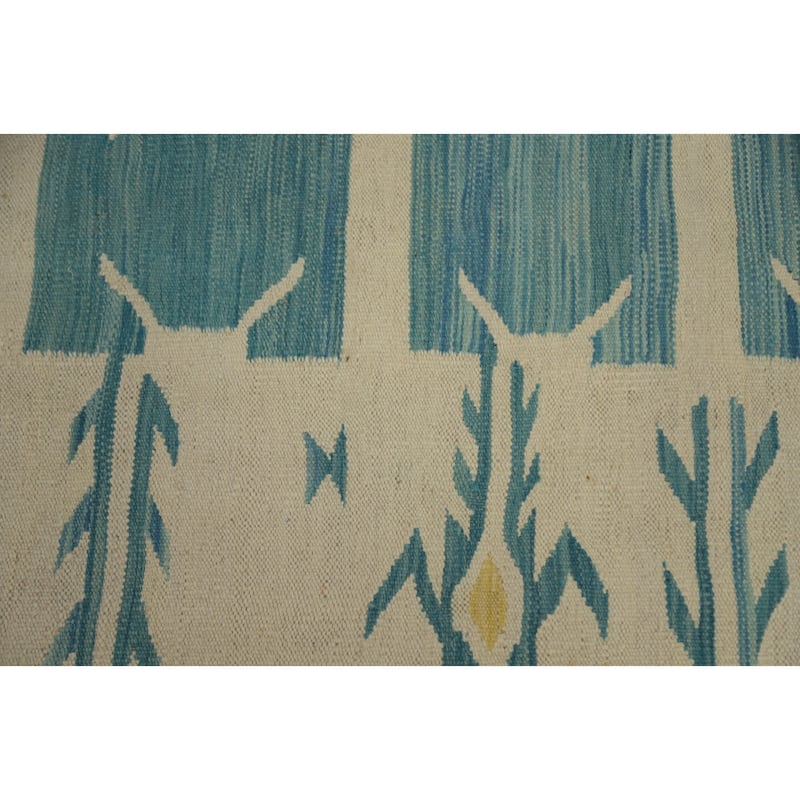 Hand Woven Oriental 100% Wool Carpet Southwestern Tribal Beige & Ivories Kilim Area Rug - 11' 10'' X 8' 8''
