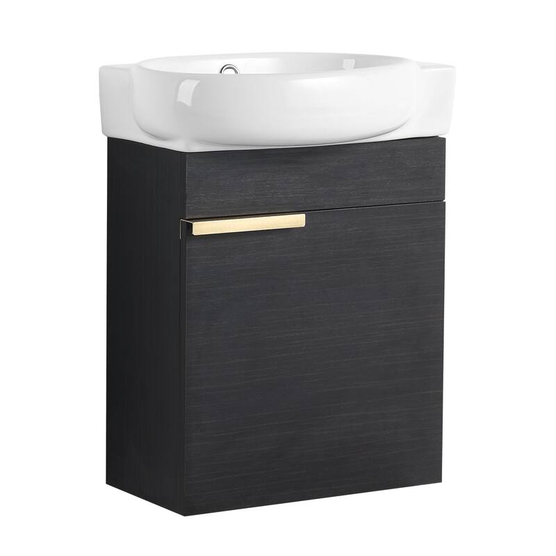 Compact Bathroom Vanity with Sink, Oval Single Ceramic Sink Bathroom Cabinet for Small Bathroom