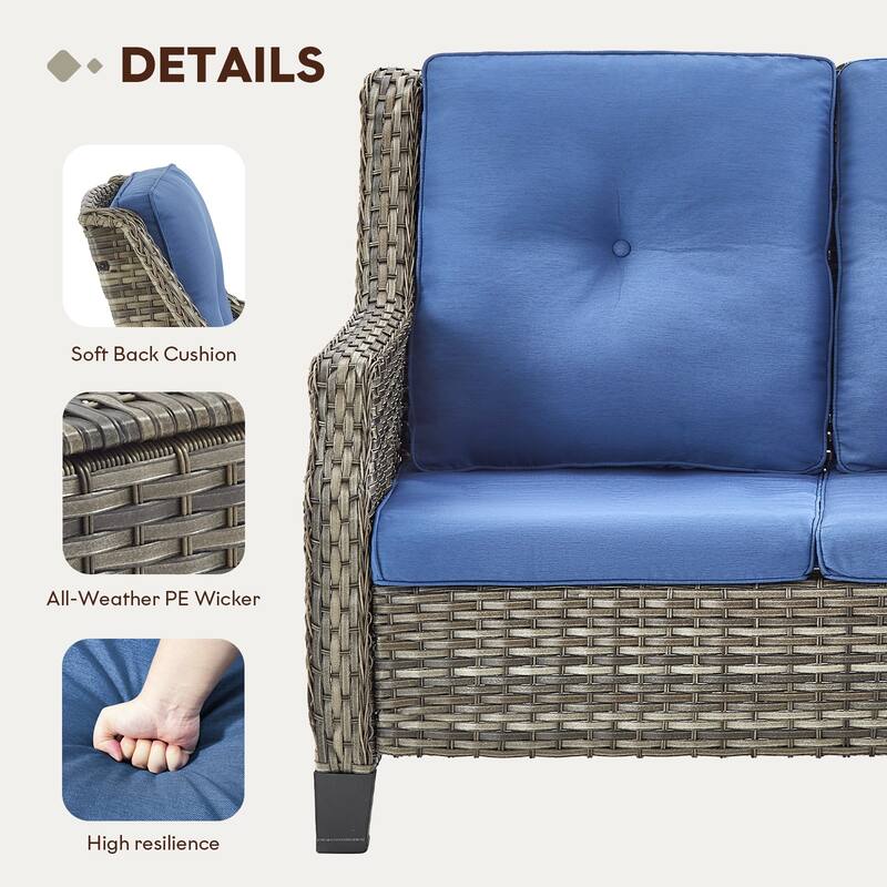 Gymojoy 3-Seat Outdoor Sofa, All-Weather PE Wicker - 1-Piece