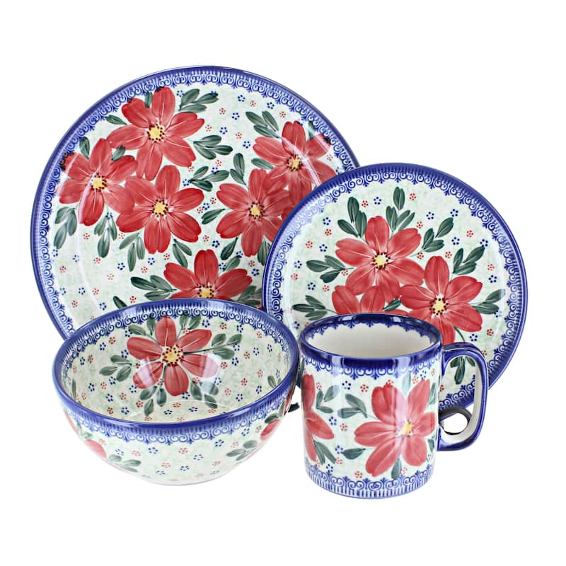 Blue Rose Polish Pottery Vena Dinnerware (4 PC) - Poinsettia