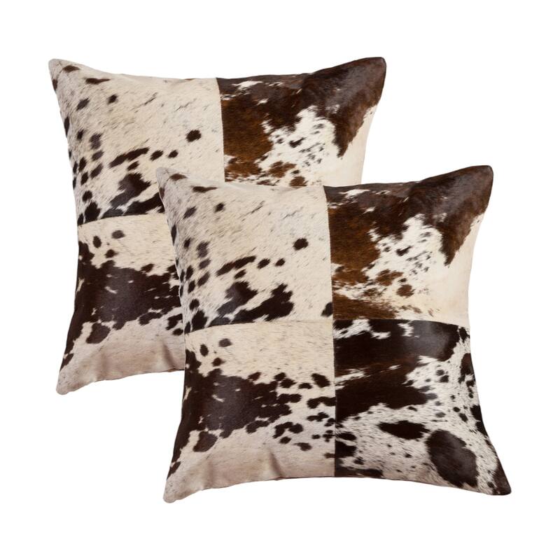 Set of Two 18" Chocolate and White Cowhide Cowhide Throw Pillows