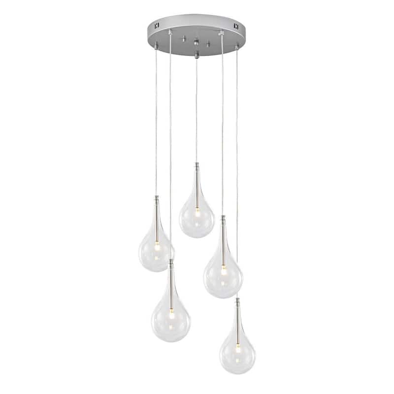 Modern Silver 5-Light Clear Balloon Glass Hanging Cluster Pendant - Silver - Round Canopy