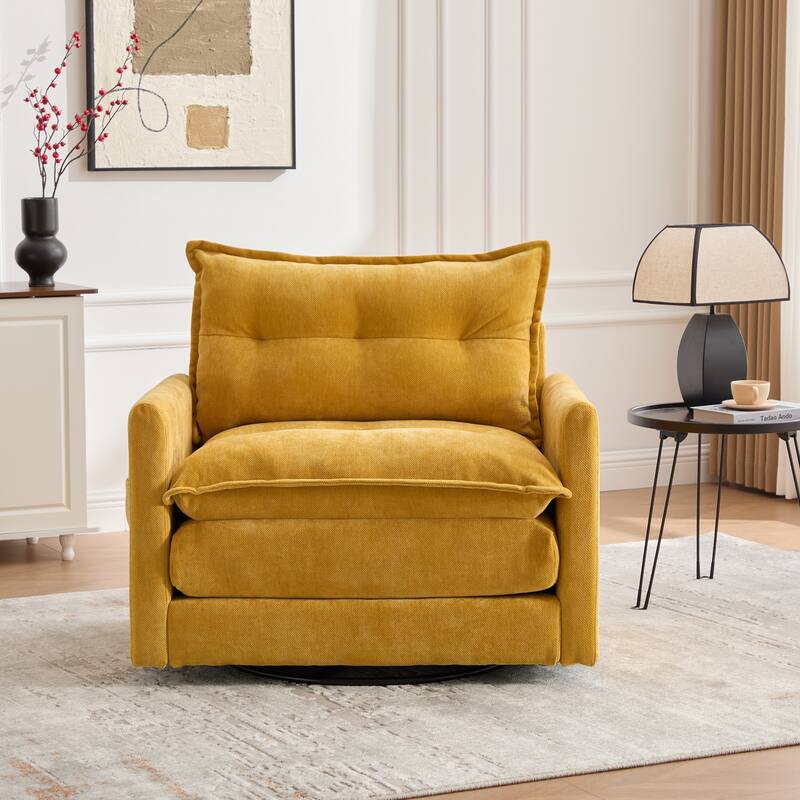 Mid Century Modern Swivel Barrel Chair with Solid Metal Base