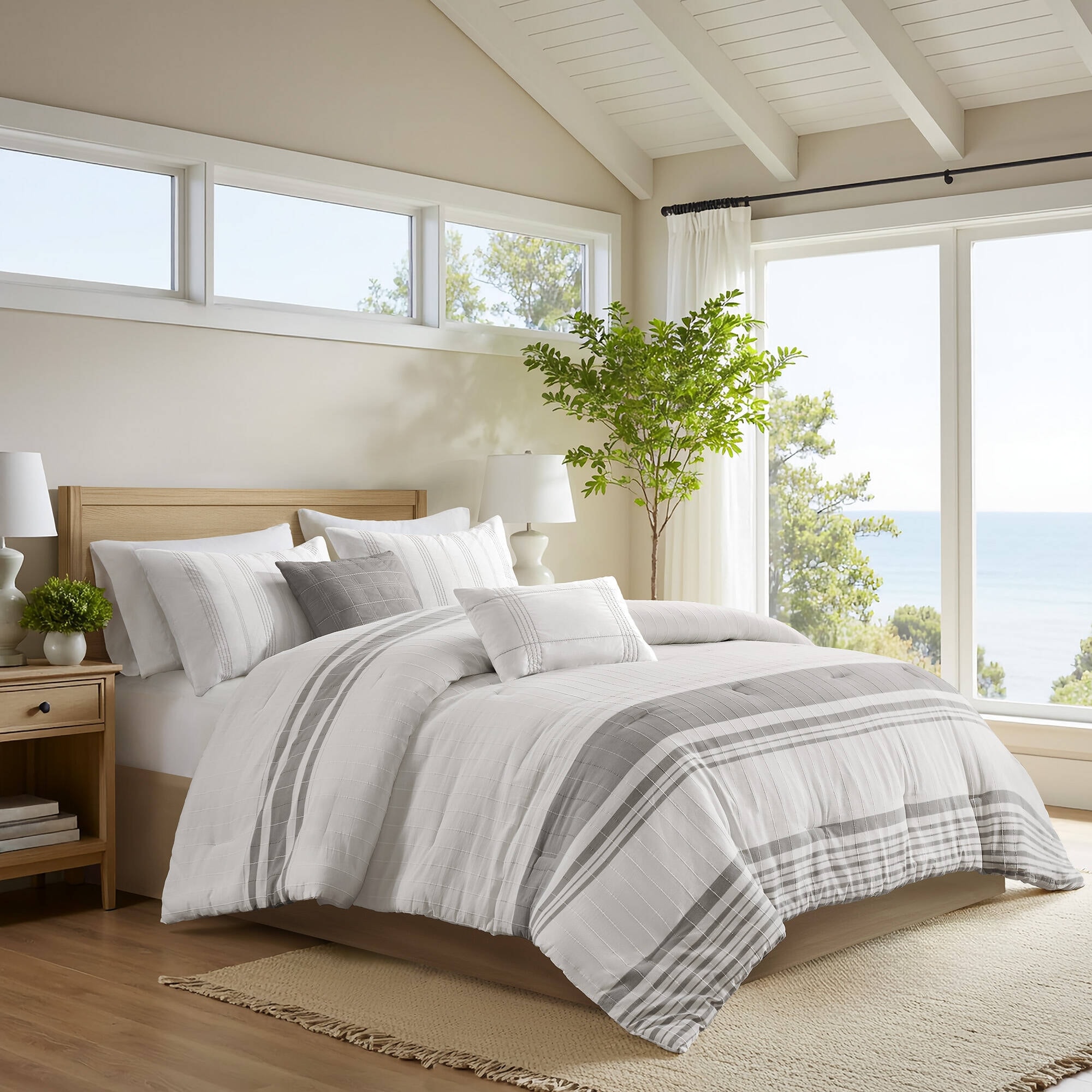 Harbor House Jacquard Morgan 100% Cotton Oversized 6-Piece Comforter Set with Bed Skirt and Decorative Pillows and Shams