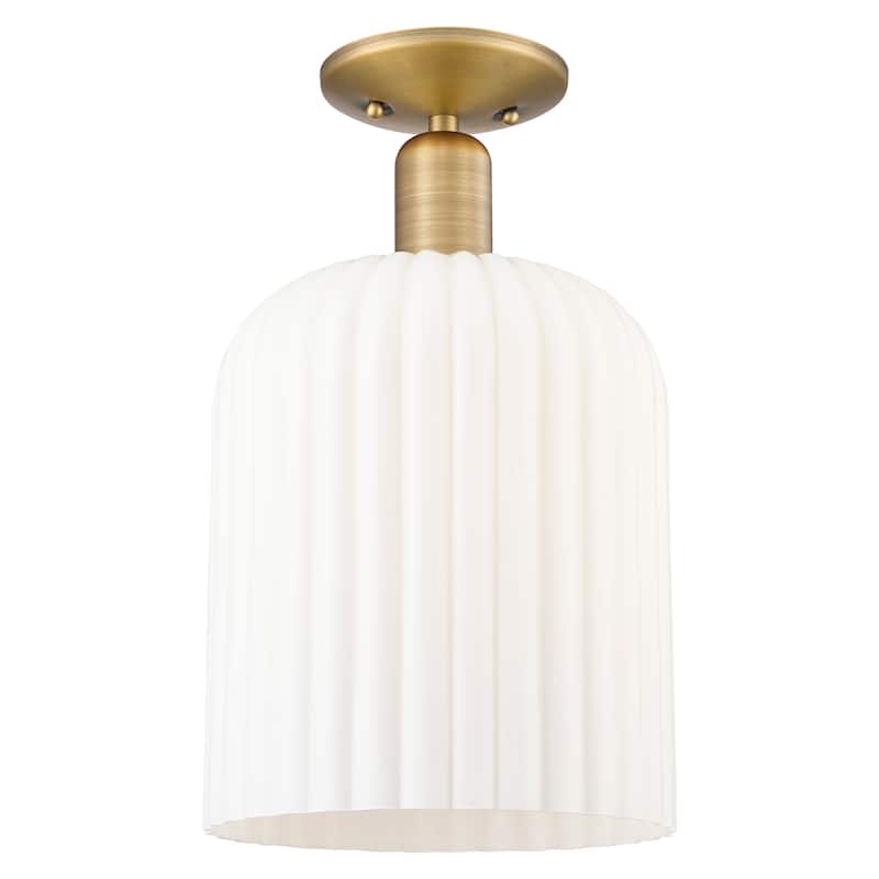 Innovations Lighting Endless Possibilities Arcadia - Bridal Veil - 1 Light 8" Semi-Flush Mount - Brushed Brass/Gloss White Shade