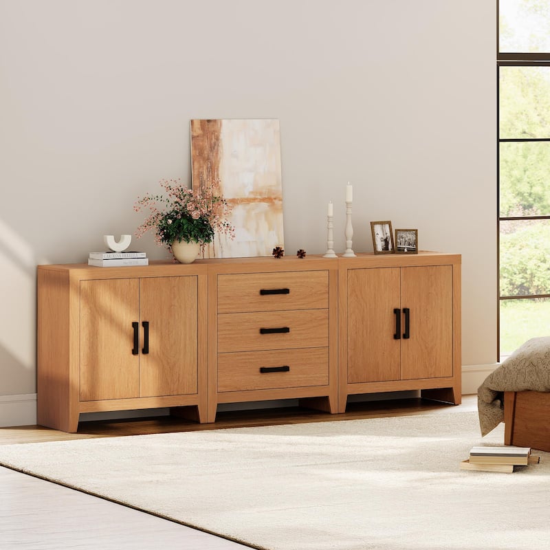 WAMPAT TV Stand for 85-Inch TVs, 3-Piece Farmhouse Media Console with Storage