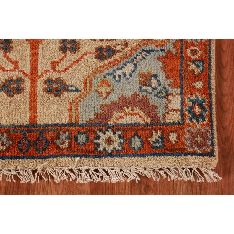 Hand Knotted Oriental 100% Wool Carpet Transitional Medallion Peach Oushak Area Rug - 5' 11'' X 2' 6''