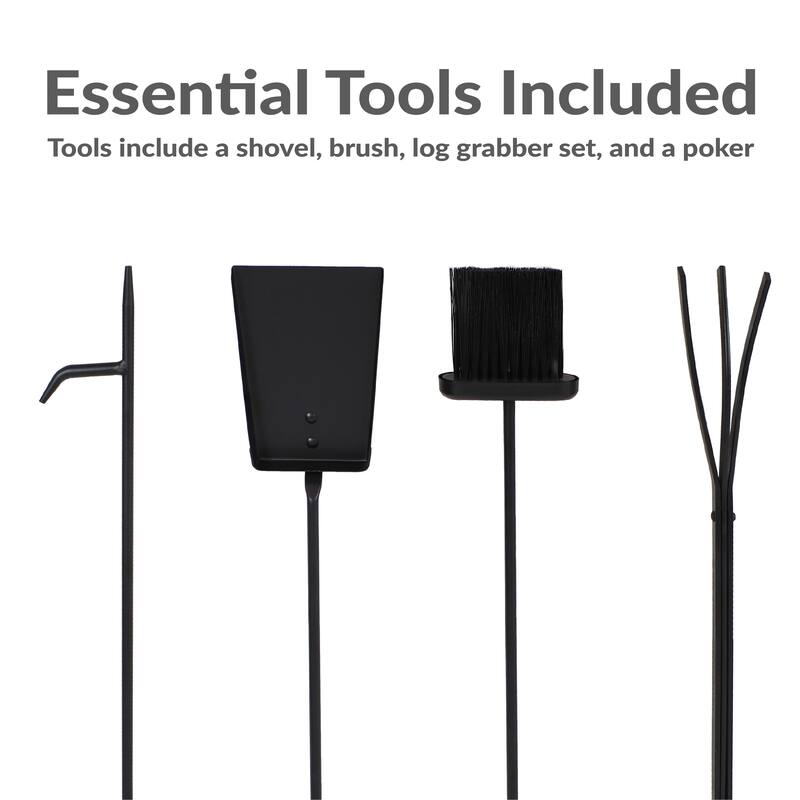 Steel Fireplace Log Holder and 5-Piece Tool Set