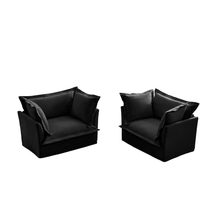 2-Piece Accent Chair with Deep Seat, Lounge Chair with High Back Pillows, Leisure Armchair with Removable Chenille Covers