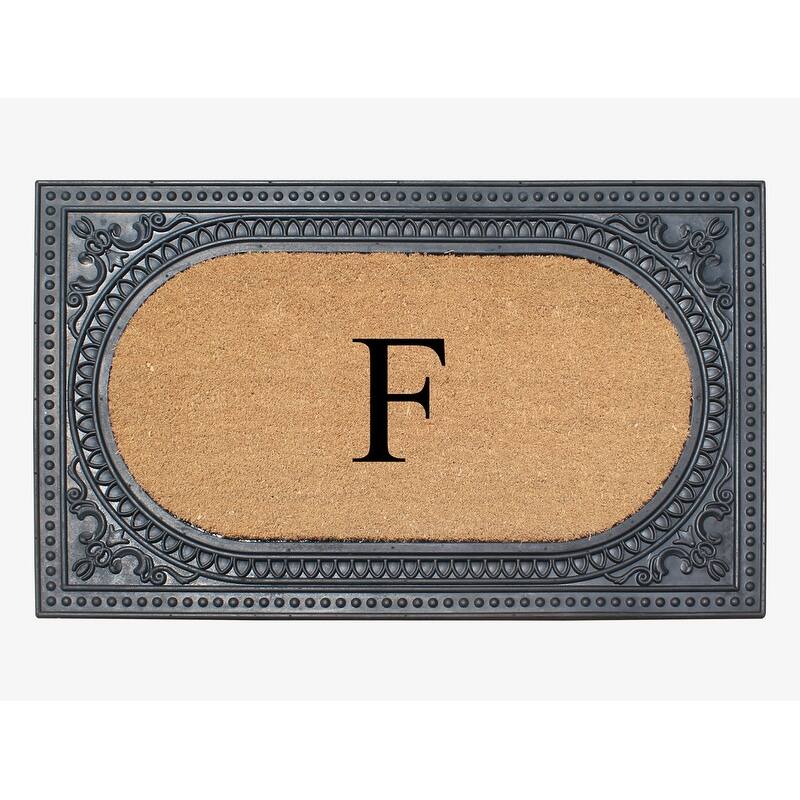 A1HC First Impression Carson Rubber and Coir 24" X 39", Heavy Duty, Easy to Clean Outdoor Monogrammed Doormat - Black - Monogrammed F