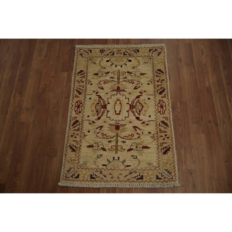 Hand Knotted Oriental 100% Wool Carpet Traditional Floral Beige & Ivories Chobi-Peshawar Area Rug - 3' 0'' X 2' 0''