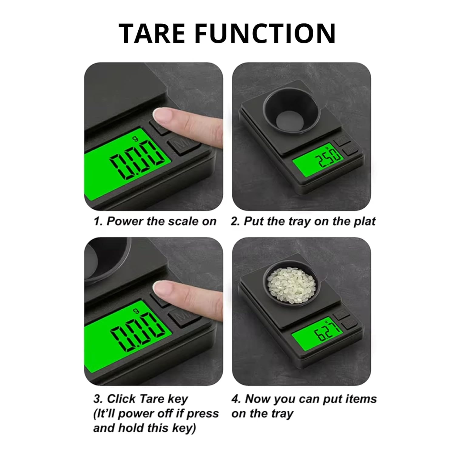 digital pocket scale tare function demonstration