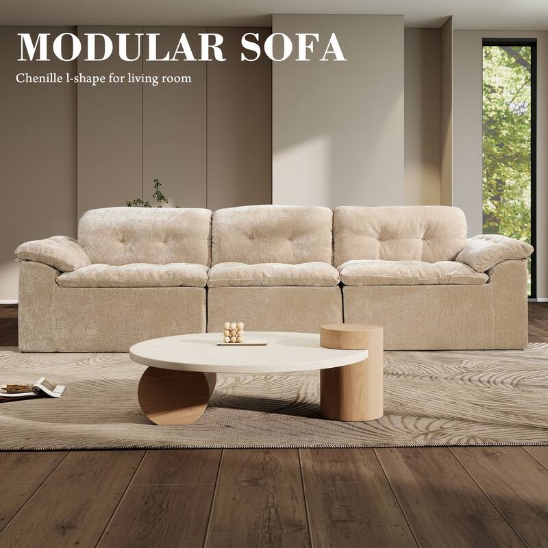 Rossetta 3-Seater Luxury Cloud Chenille Modular Sofa with Adjustable Footrest - Coffee