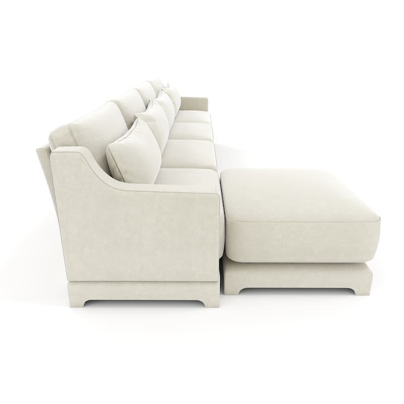 141.7" Chenille Modular 4-Seater Sofa with Movable Ottoman, High-Resilient Sponge, and Ergonomic Wooden Base
