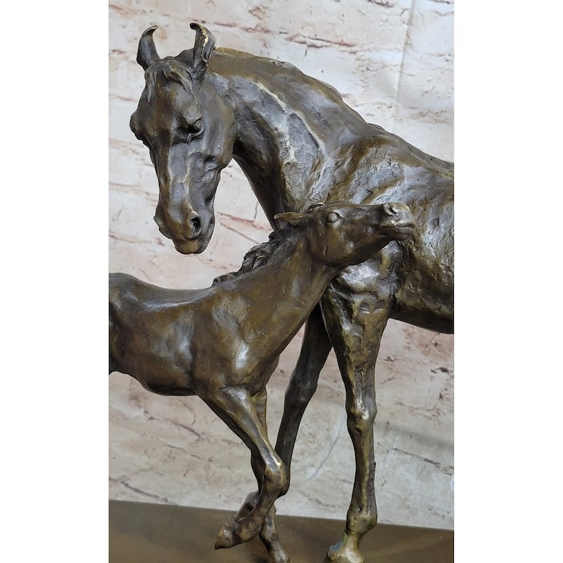 Horse W/ Foal Bronze Marble Figurine Statue By Mene Hot Cast Sculpture Figure