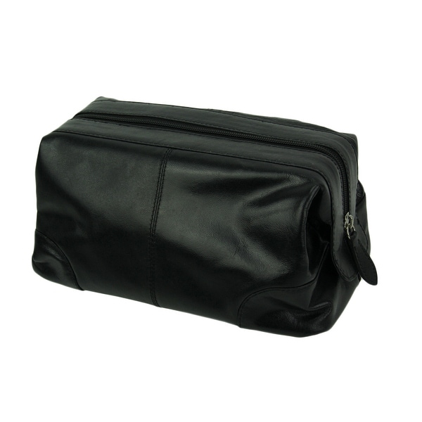 Shop Mens Black Leather Wide Opening Travel and Storage Toiletry Bag - On Sale - Free Shipping ...