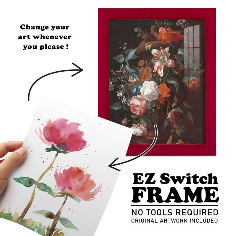 Pink Fleurs I -Framed Print w/glass-Cherry Red