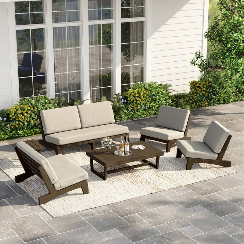 Casual Large Teak Outdoor Patio Conversation Set