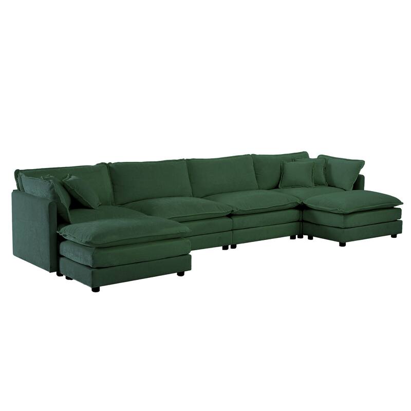 Modular Large U-Shape Sectional Sofa, Double Extra Ottomans, Comfort Chenille Upholstered Couch with Reversible Chaise