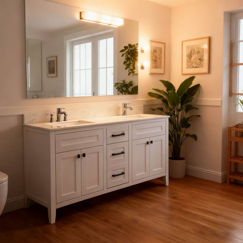Nephelily 60 inch Bathoom Vanity With Quartz Top Double Sinks, Easy-to-Install