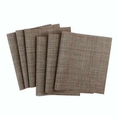 Woven Placemats Set of 6 Heat Resistant Place Mats Anti-slip PVC Square Brown