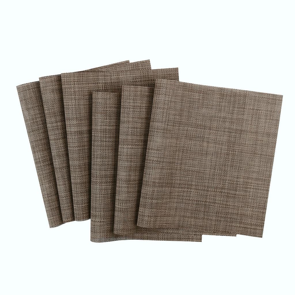 Woven Placemats Set of 6 Heat Resistant Place Mats Anti-slip PVC Square Brown