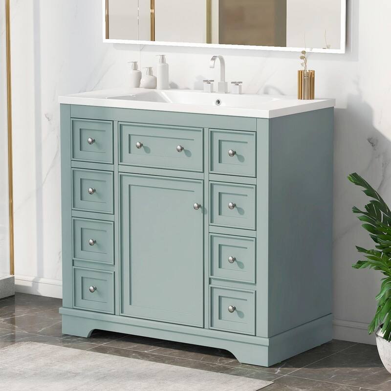 36" Bathroom Vanity with Sink Combo: Cabinet, Six Drawers