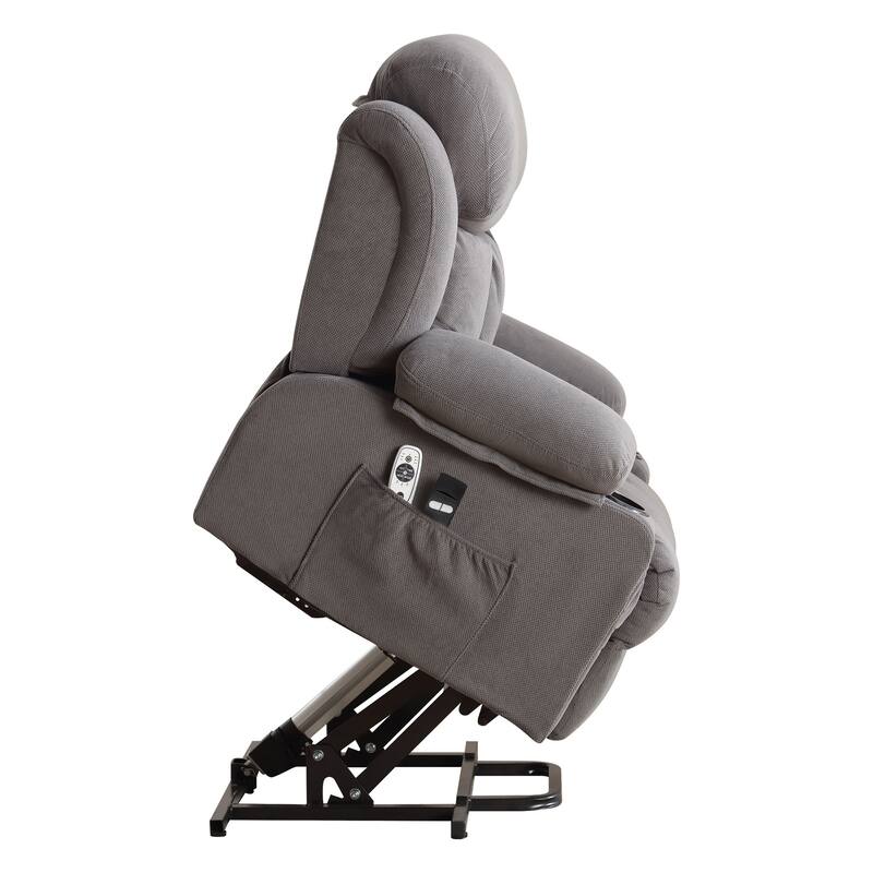 Power Lift Velvet Recliner Chair w/Heat and Massage & USB Charge Port