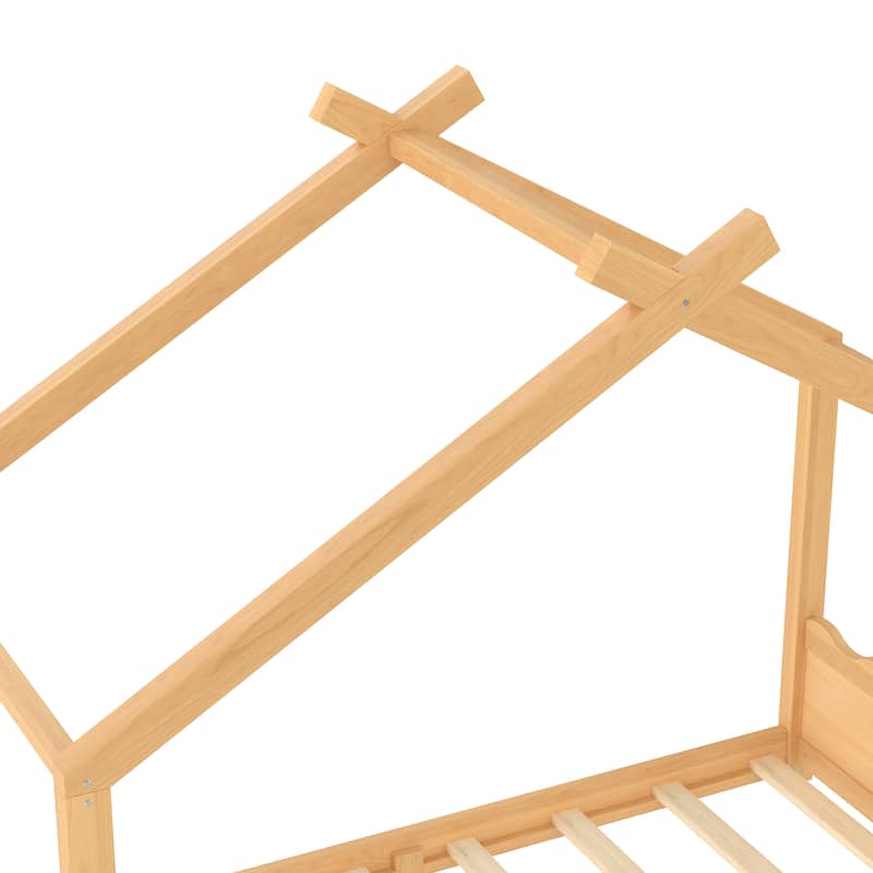 Roomfitters House Floor Bed with Support Slats, Solid Wood Open Frame Design