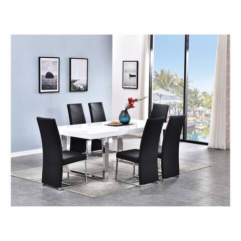 Best Master Furniture 5 Pieces 79 Inch White Gloss Modern Day Dining Set