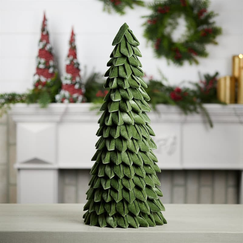 Green Polyester Paper Cone Tree with Soft Fabric Design for Indoor Display - 10” x 10” x 25.5” (L x W x H)