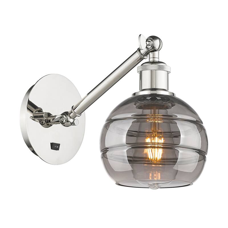 Innovations Lighting 317-1W-8-6 Rochester Sconce Rochester 8" Tall - Polished Nickel / Smoked