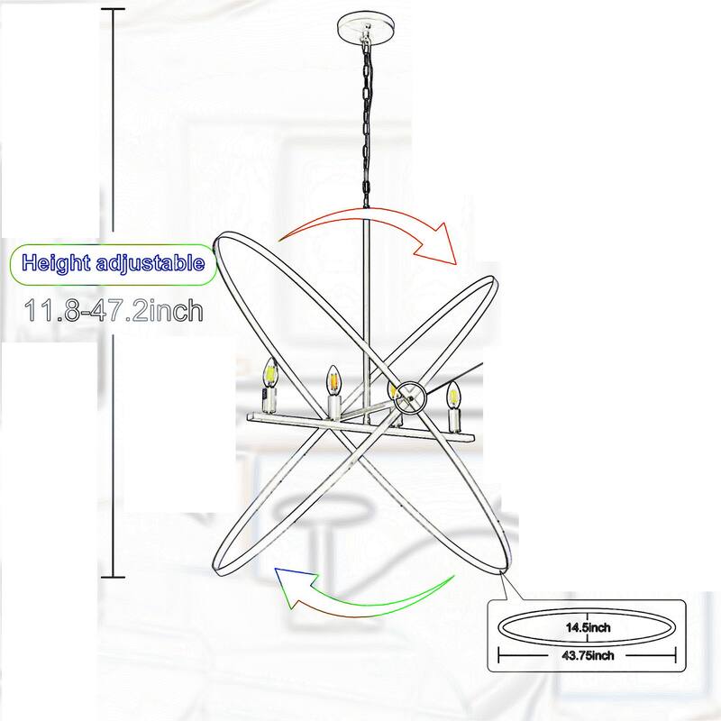 Modern Chandelier, 4 LED Light, Black Cross Band, Brass Metal 38 Inch