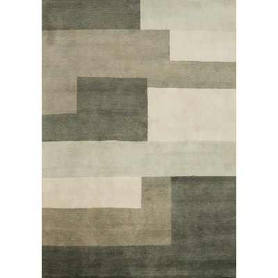 Hand Knotted Oriental 100% Wool Carpet Modern Geometric Green Gabbeh Area Rug - 7' 11'' X 6' 5''