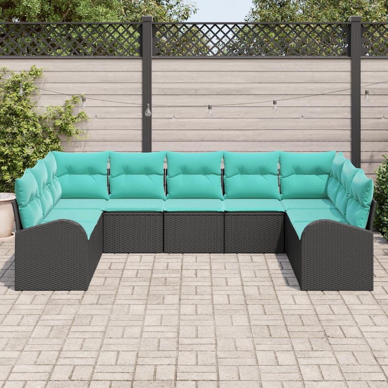 vidaXL 10 Garden Sofa Set with Cushions Black Poly Rattan - 113.8 x 70.5 x 27.2