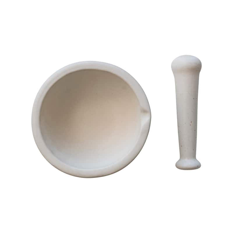 Stoneware Mortar and Pestle Set, Set of 2 - 8.0"L x 8.0"W x 3.5"H