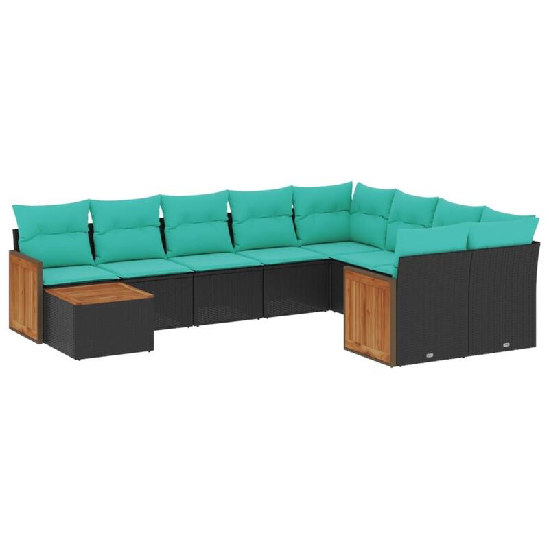 vidaXL 10 Piece Patio Sofa Set with Cushions Black Poly Rattan - 24.4 x 24.4 x 27.2