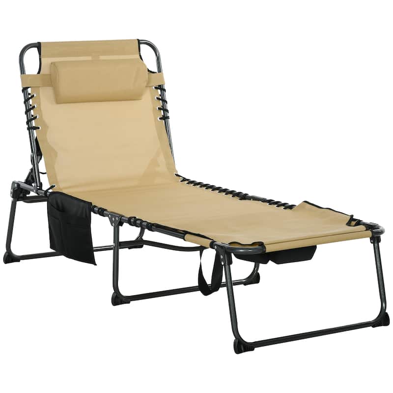,Outsunny Folding Chaise Lounge with 5-level Reclining Back, Outdoor Tanning Chair with Reading Face Hole