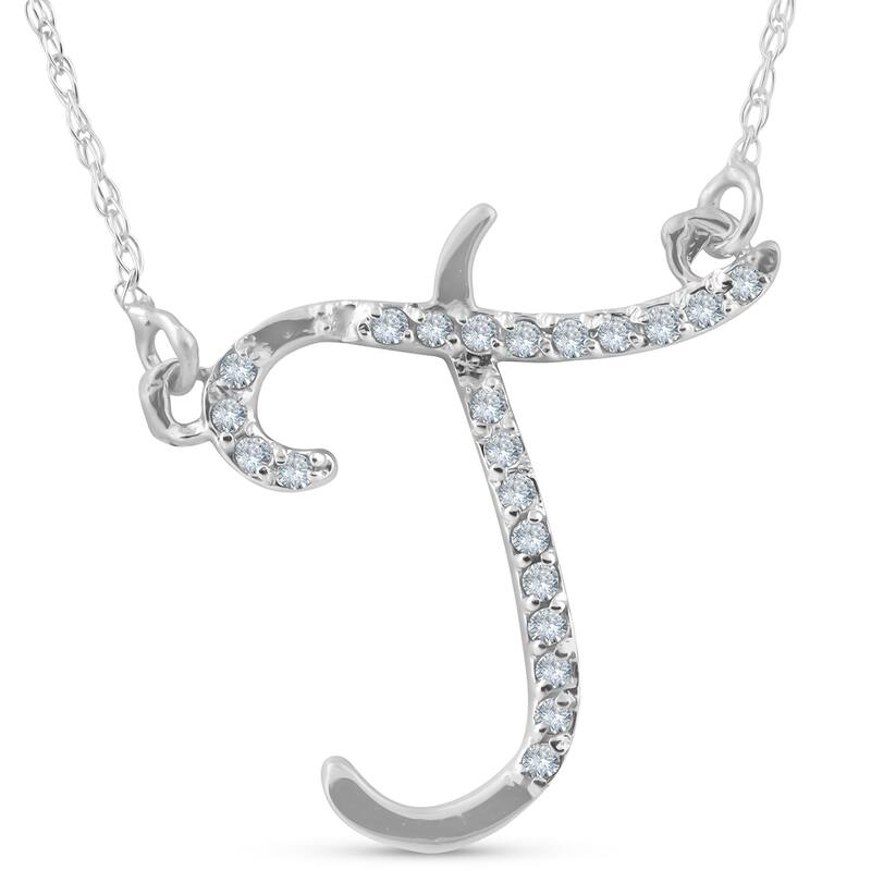 1/4ct Diamond "T" Initial Pendant 18" Necklace White Gold
