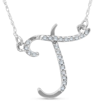 1/4ct Diamond "T" Initial Pendant 18" Necklace White Gold