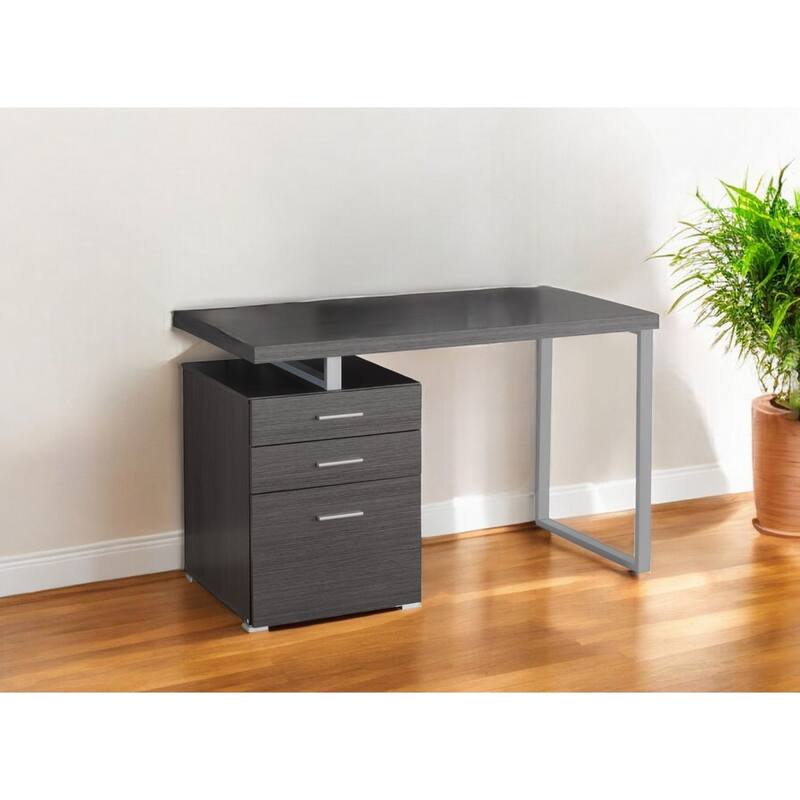 Wood Computer Desk with Drawers and Metal Pedestal Base