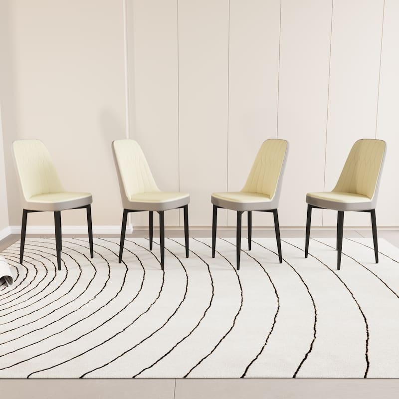 A set of 4 Dining Chair Modern Style Chair Made of High-Quality PU Leather Fabric w/ Thick Soft Cushions - Beige+Black