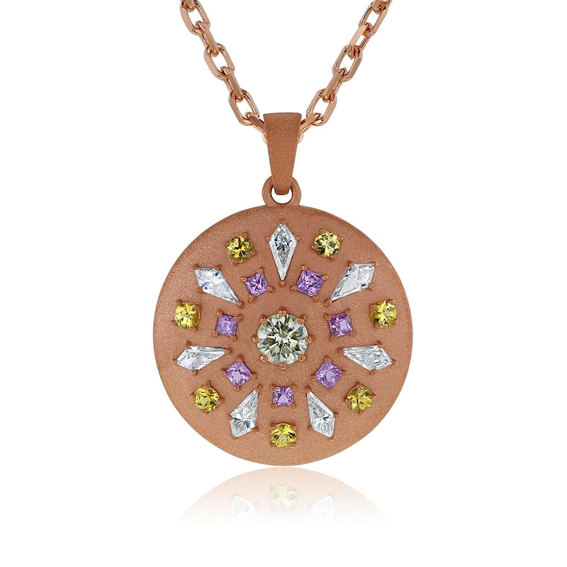 Kobelli Mixed Natural Diamond & Sapphire Solid Rose Gold Cookie Prism Necklace (18k Pendant, 14k Chain)