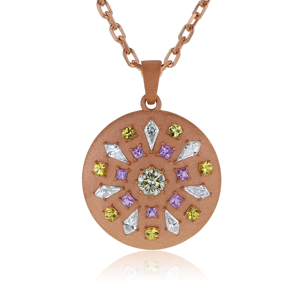 Kobelli Mixed Natural Diamond & Sapphire Solid Rose Gold Cookie Prism Necklace (18k Pendant, 14k Chain)