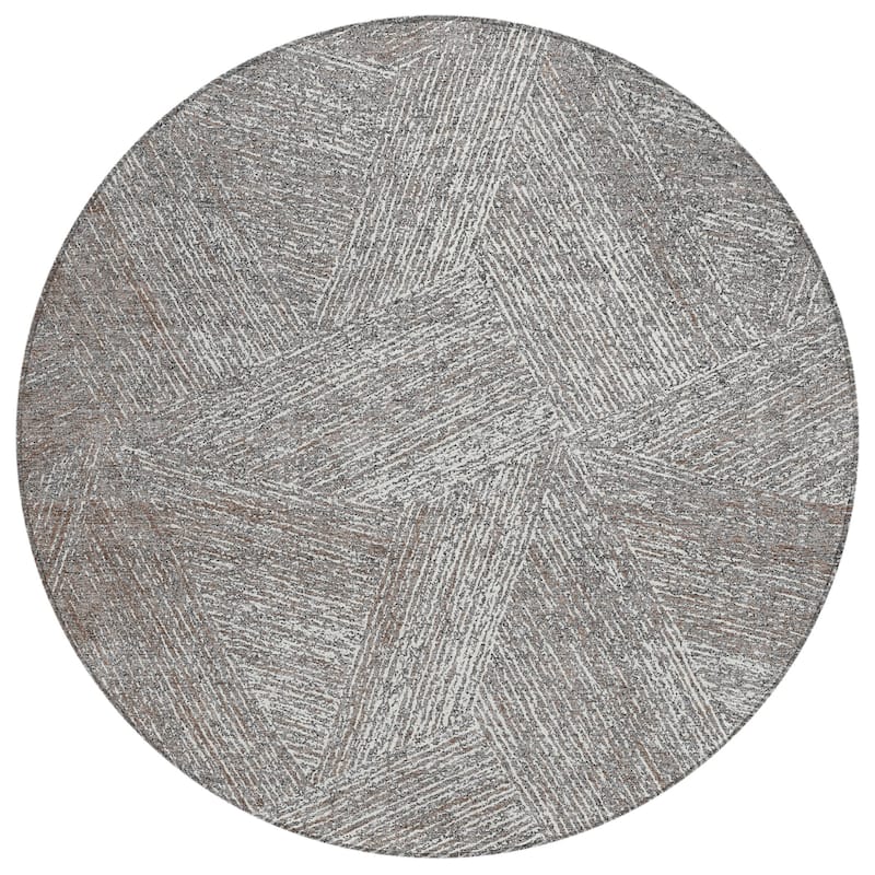 Machine Washable Indoor/ Outdoor Solid Geo Chantille Rug