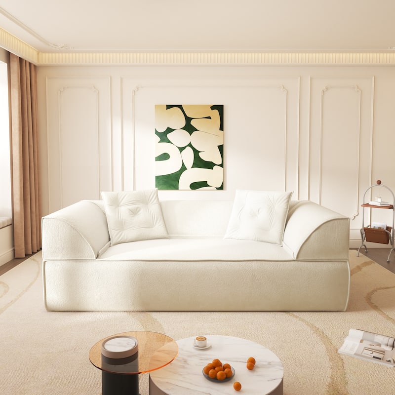 GDFStudio - 78.7" Frameless Corduroy Upholstered 2-in-1 Convertible 3-Seater Sofa Bed with High-Density Foam Backrest & Pillows - Beige