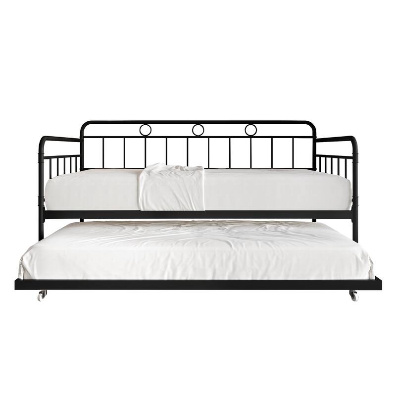 CraftPorch Minimalist Curved Edge Metal Twin Daybed with Trundle - Black