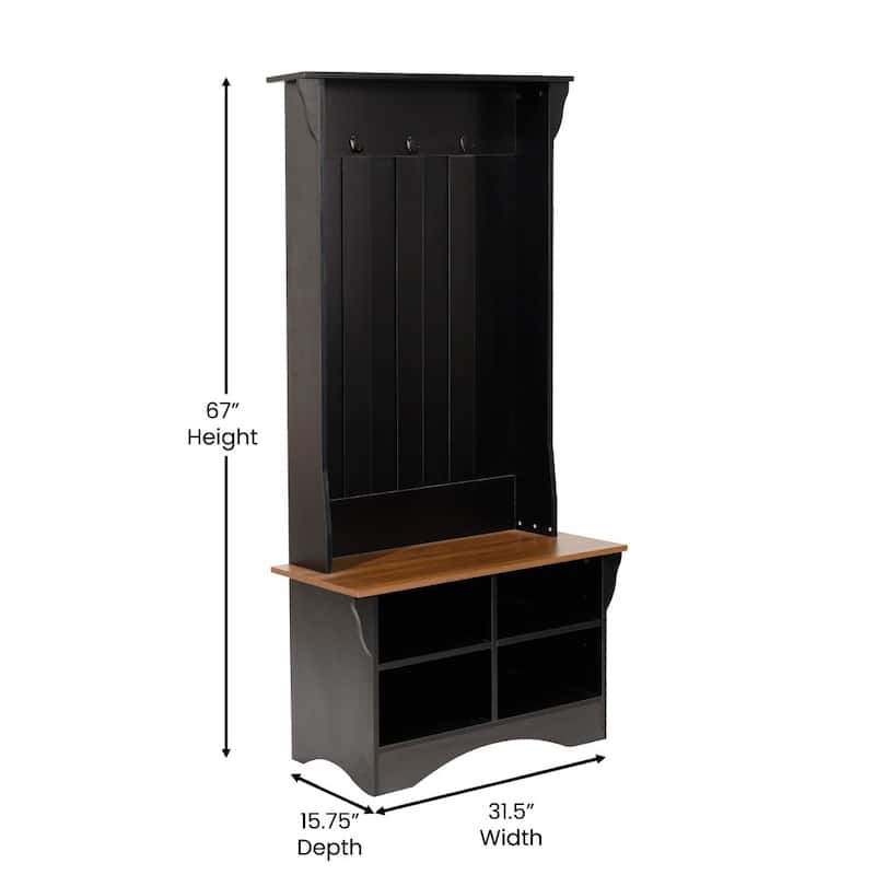 3 Hook Hallway Tree with Divided Under Bench Storage